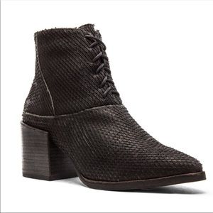 Textured black leather booties